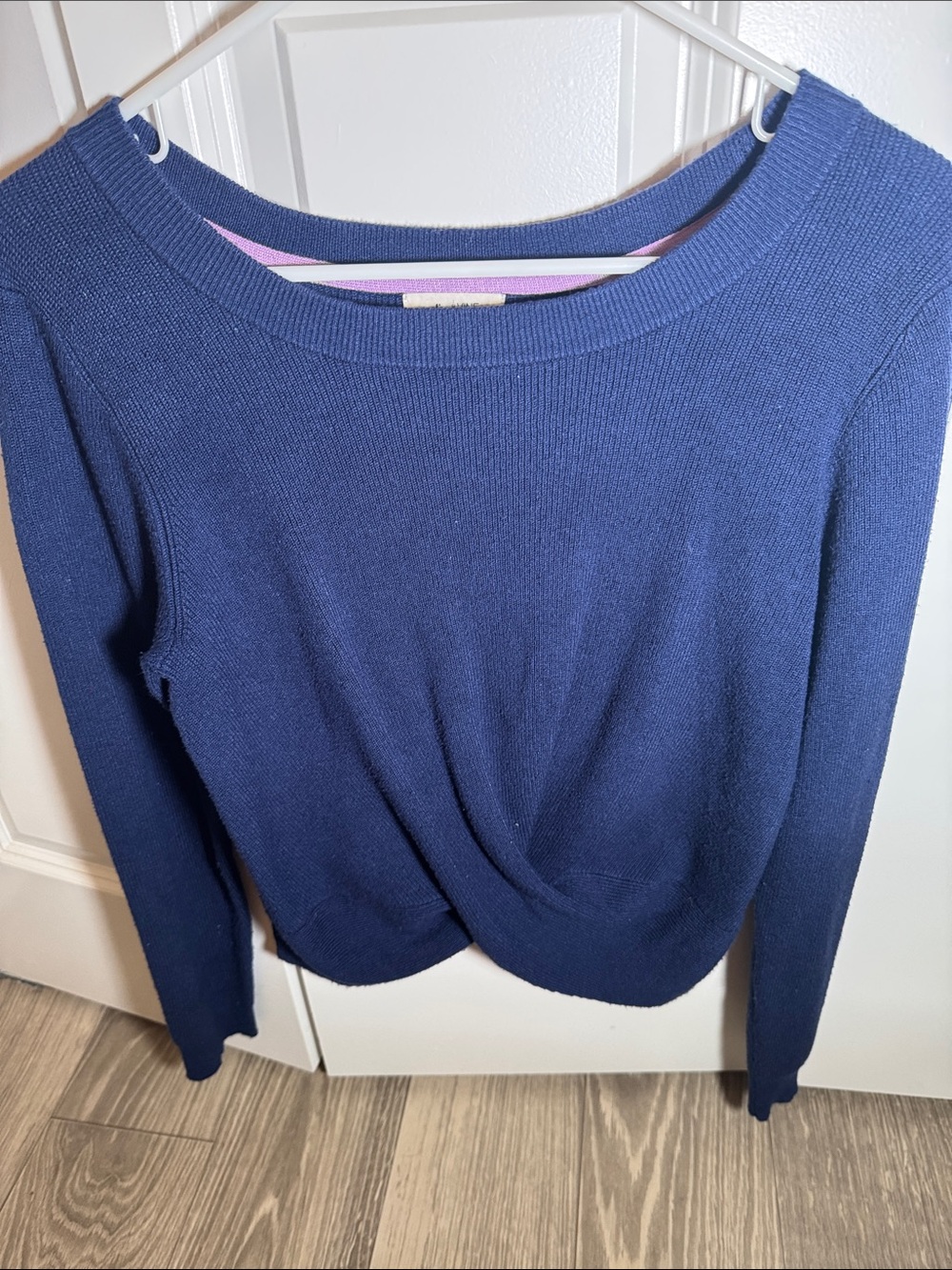 Crewneck Twist-Front Sweater in Navy